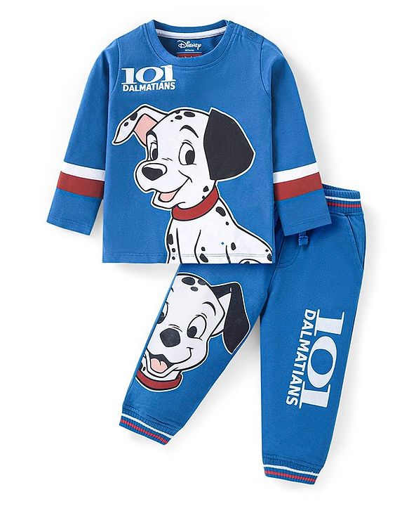 Babyhug Disney Cotton Knit Full Sleeves T-Shirt & Lounge Pants Set With 101 Dalmatians Graphics - Blue