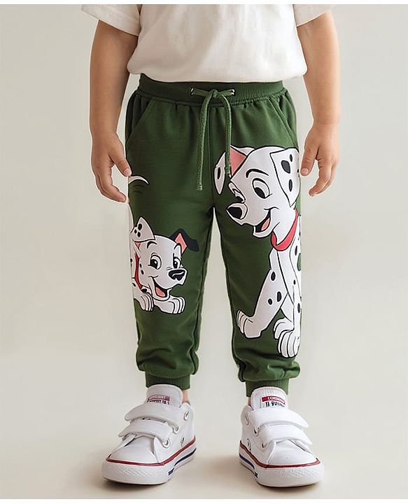 Babyhug Disney Terry Cotton Knit Full Length Lounge Pant With 101 Dalmatians Graphics - Green