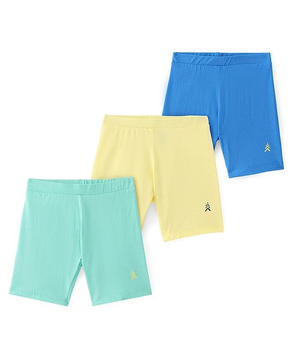 Pine Kids Cotton Lycra Knit Knee Length Solid Color Cycling Shorts Pack Of 3 (Colour May Vary)