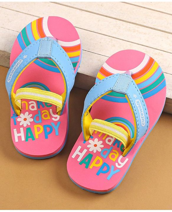 Cute Walk by Babyhug Flip Flops With Back Strap Closure & Text Print - Pink