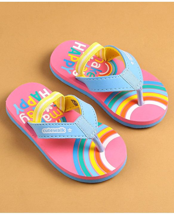 Cute Walk by Babyhug Flip Flops With Back Strap Closure & Text Print - Pink