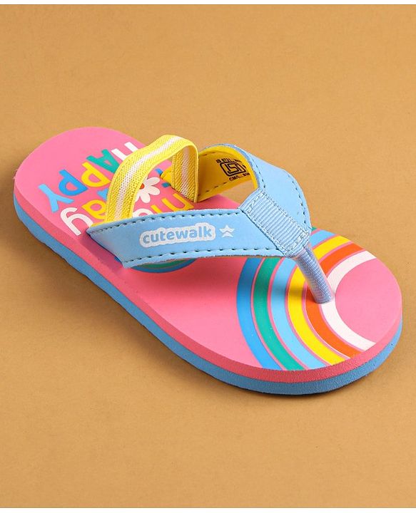 Cute Walk by Babyhug Flip Flops With Back Strap Closure & Text Print - Pink