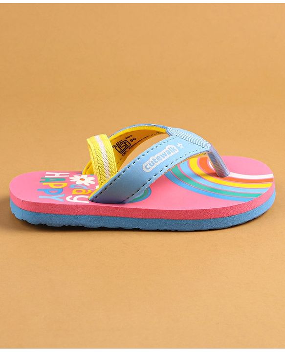 Cute Walk by Babyhug Flip Flops With Back Strap Closure & Text Print - Pink
