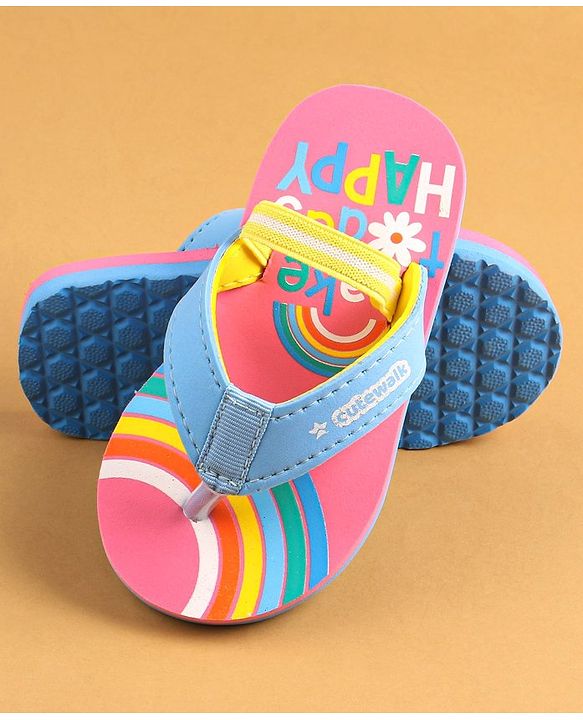 Cute Walk by Babyhug Flip Flops With Back Strap Closure & Text Print - Pink