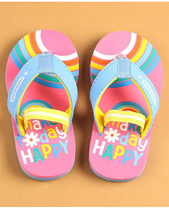 Cute Walk by Babyhug Flip Flops With Back Strap Closure & Text Print - Pink