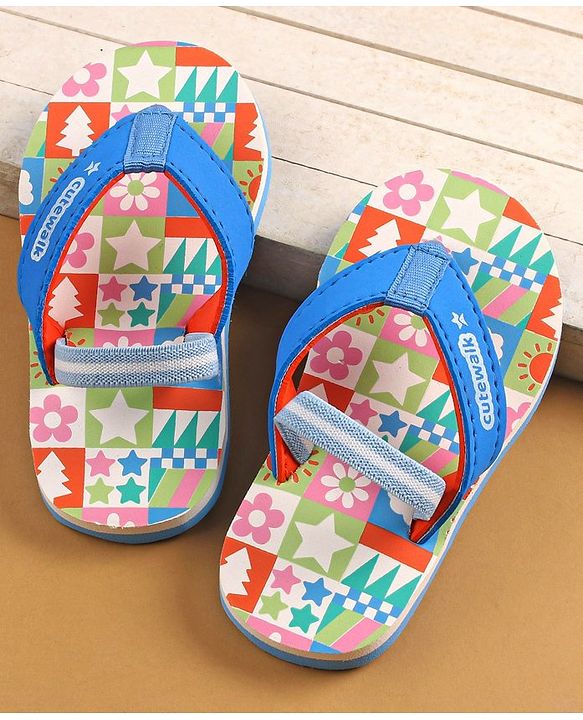 Cute Walk by Babyhug Flip Flops with Back Strap - Blue & Orange