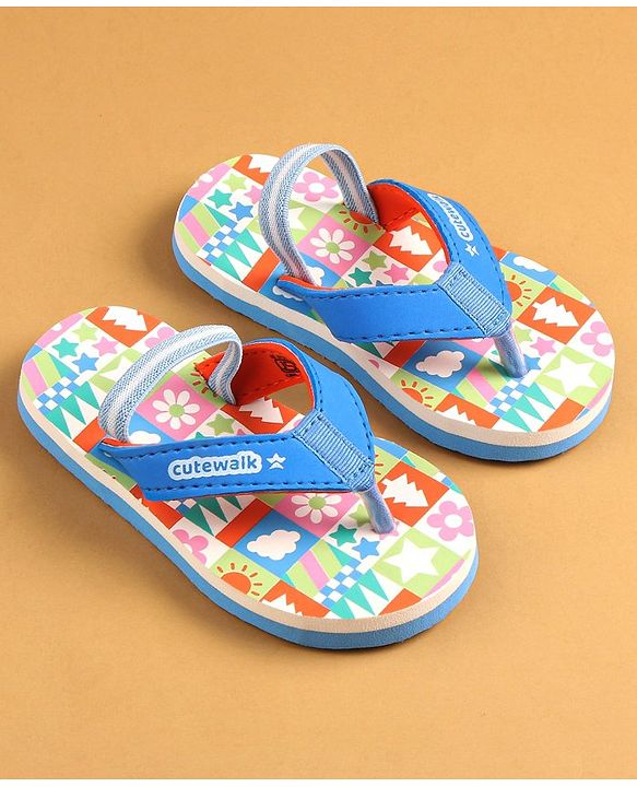 Cute Walk by Babyhug Flip Flops with Back Strap - Blue & Orange