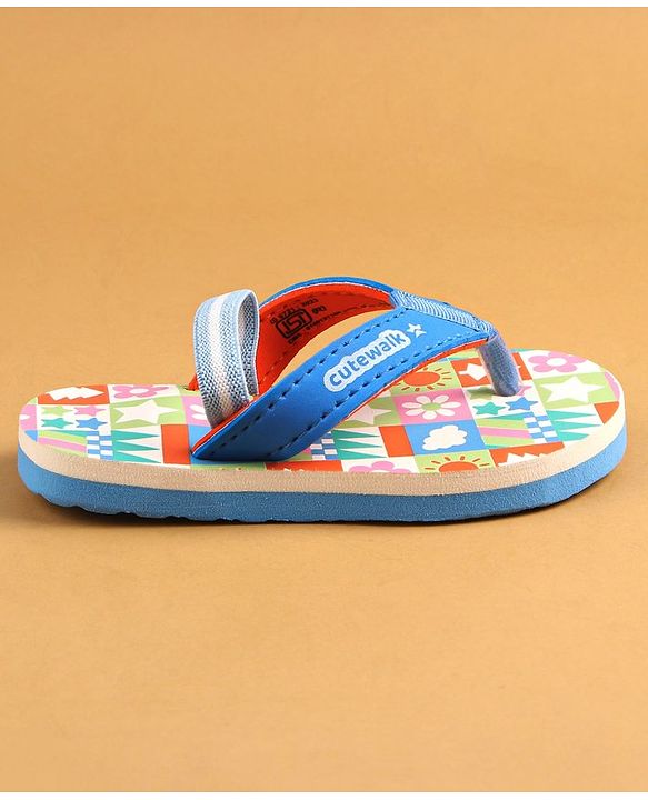 Cute Walk by Babyhug Flip Flops with Back Strap - Blue & Orange