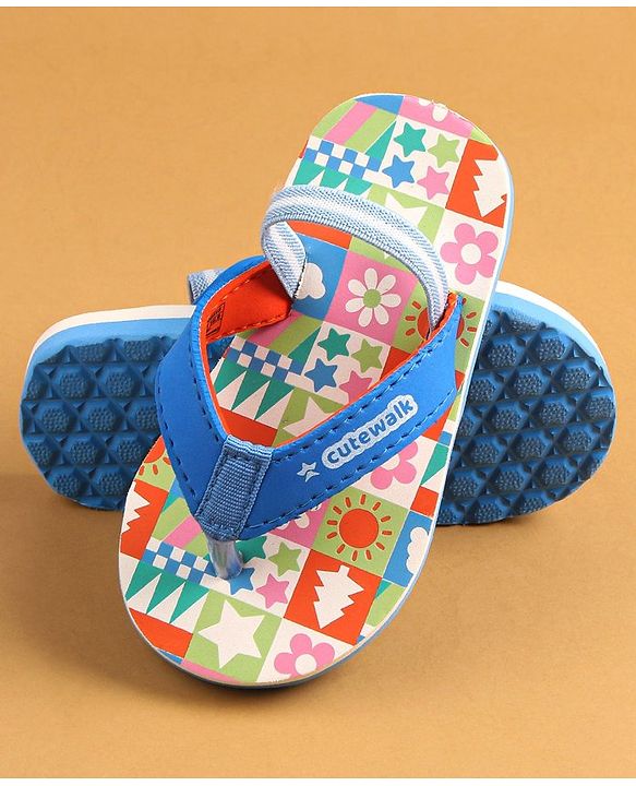 Cute Walk by Babyhug Flip Flops with Back Strap - Blue & Orange