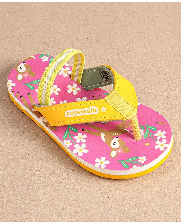 Cute Walk by Babyhug Floral Printed Flip Flops with Back Strap - Dark Pink