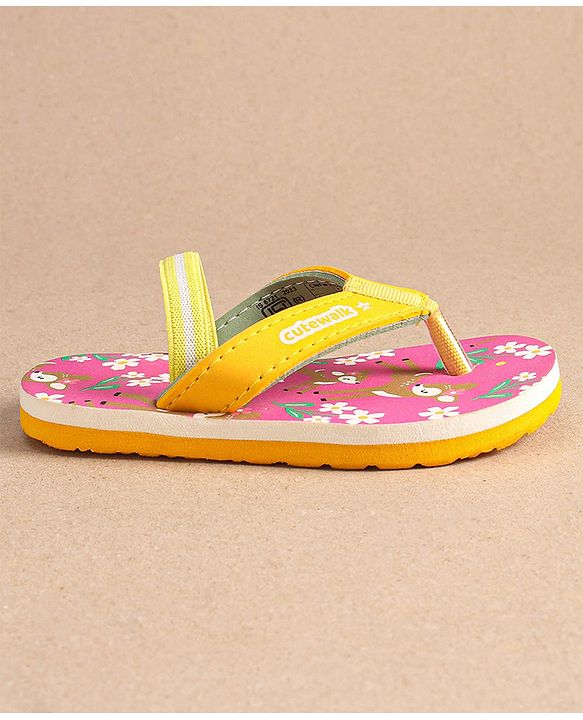Cute Walk by Babyhug Floral Printed Flip Flops with Back Strap - Dark Pink