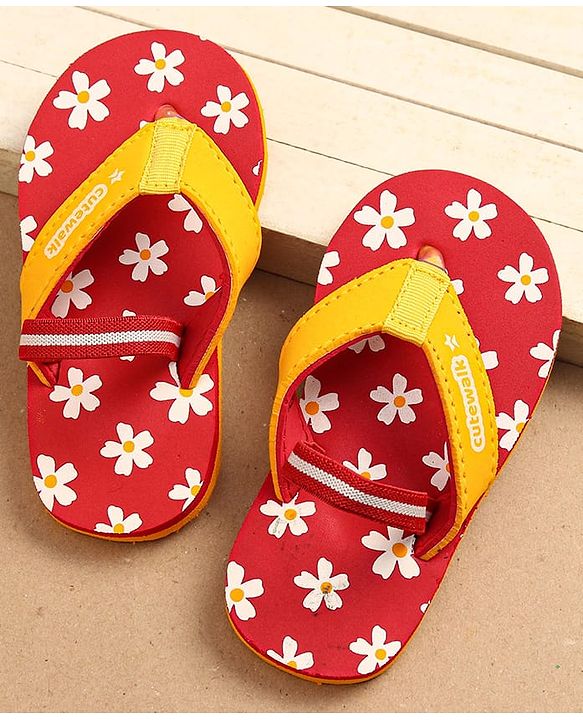 Cute Walk by Babyhug Flip Flops With Back Strap Floral Print - Red & Orange