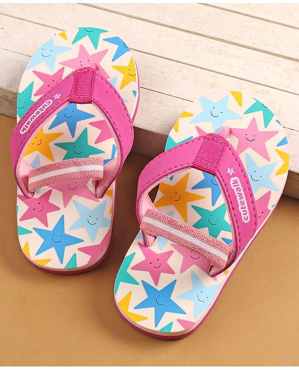 Cute Walk by Babyhug Flip Flops With Back Strap Closure Star Print  - Pink