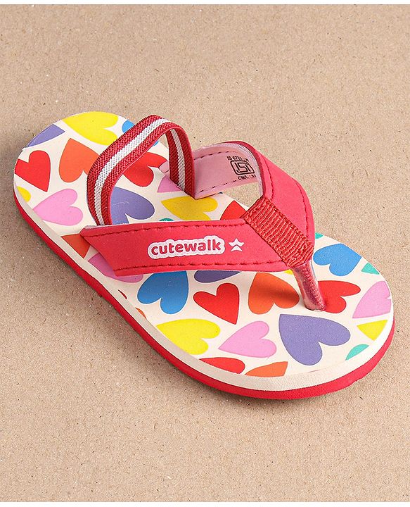 Cute Walk by Babyhug Heart Printed Flip Flops with Back Strap - Pink