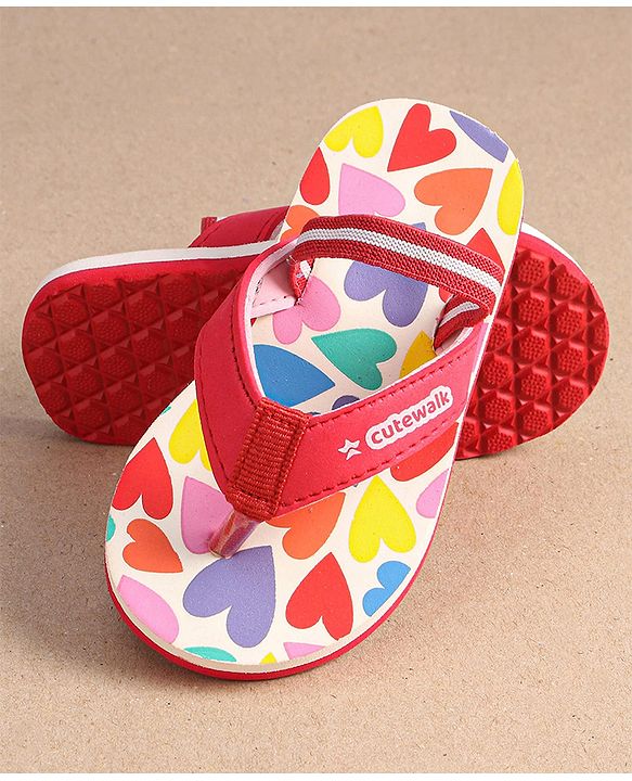 Cute Walk by Babyhug Heart Printed Flip Flops with Back Strap - Pink