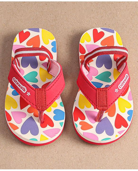 Cute Walk by Babyhug Heart Printed Flip Flops with Back Strap - Pink