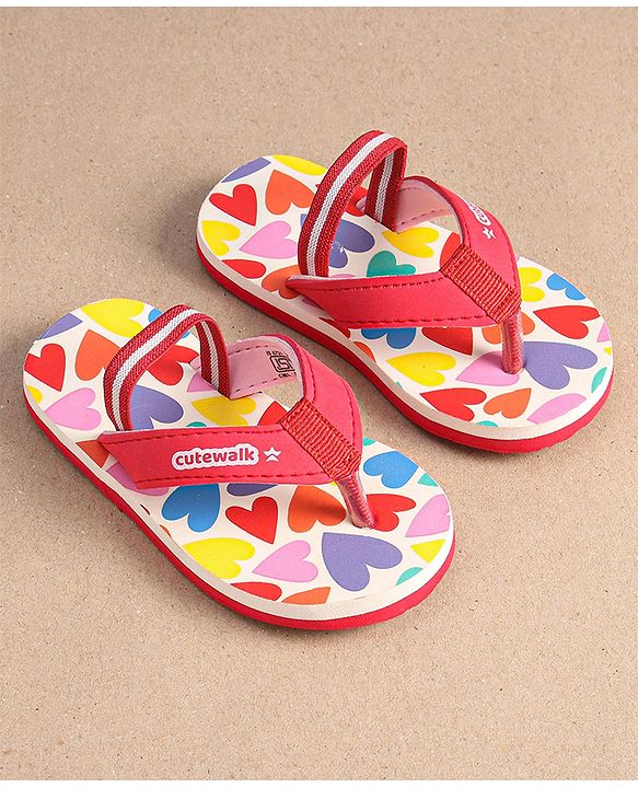 Cute Walk by Babyhug Heart Printed Flip Flops with Back Strap - Pink