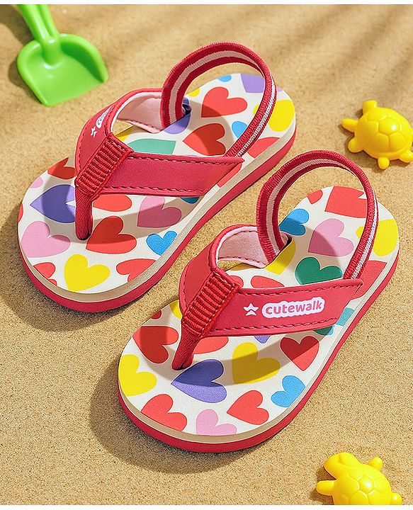 Cute Walk by Babyhug Heart Printed Flip Flops with Back Strap - Pink