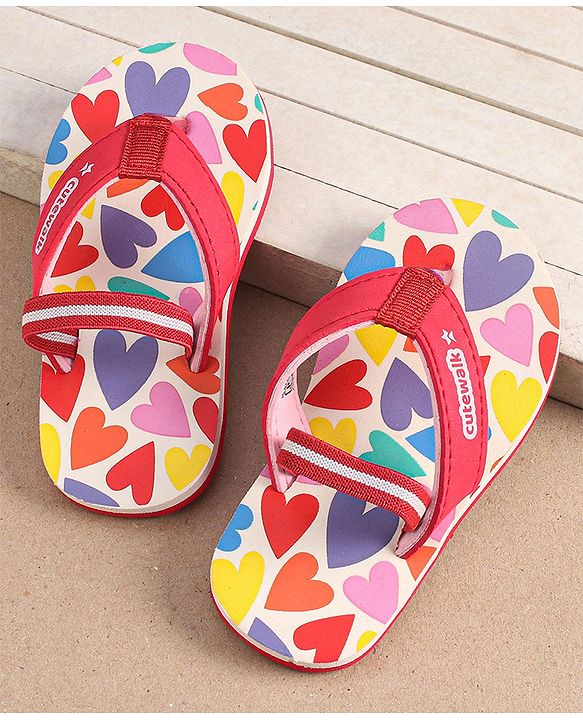 Cute Walk by Babyhug Heart Printed Flip Flops with Back Strap - Pink
