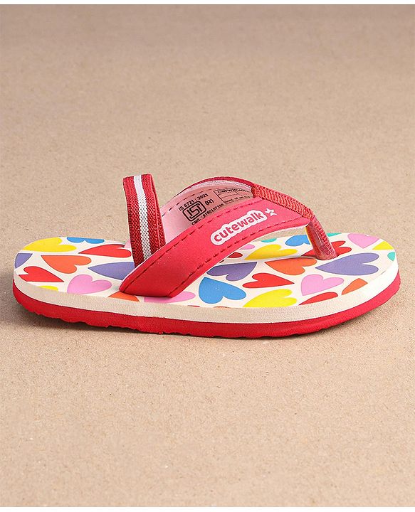 Cute Walk by Babyhug Heart Printed Flip Flops with Back Strap - Pink