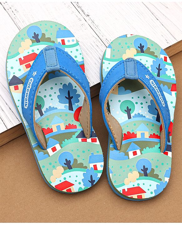 Cute Walk by Babyhug Flip Flops with Scenery Print - Blue
