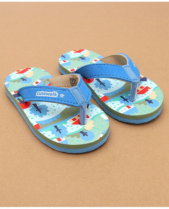 Cute Walk by Babyhug Flip Flops with Scenery Print - Blue