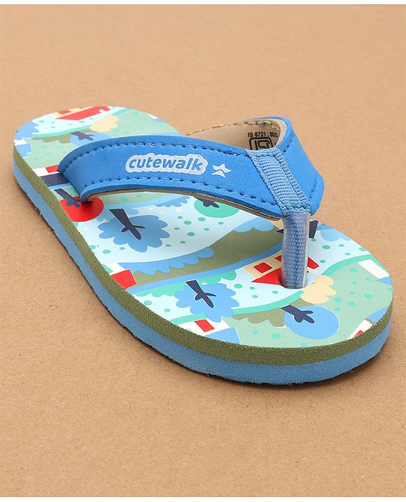 Cute Walk by Babyhug Flip Flops with Scenery Print - Blue