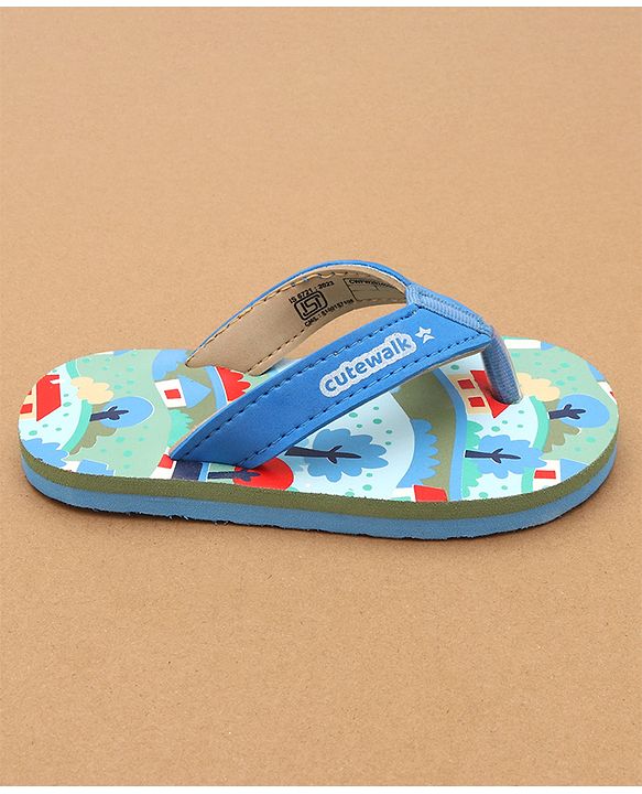 Cute Walk by Babyhug Flip Flops with Scenery Print - Blue