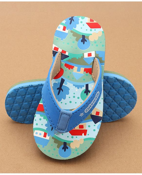 Cute Walk by Babyhug Flip Flops with Scenery Print - Blue