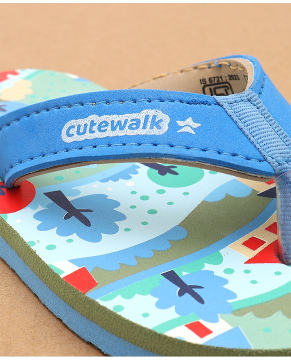 Cute Walk by Babyhug Flip Flops with Scenery Print - Blue