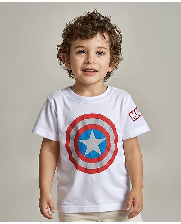 Babyhug Disney Single Jersey Half Sleeve T-Shirt with Foil Detailing & Avengers Print - White