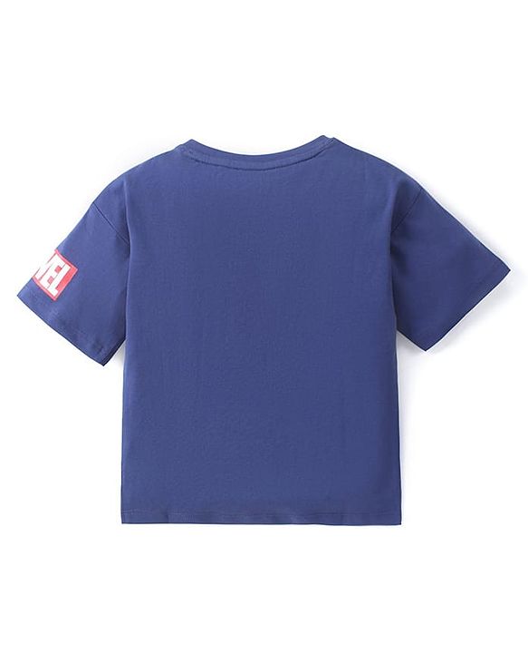 Babyhug Marvel Single Jersey Knit Half  Sleeves T-Shirt with Captain America Print - Blue