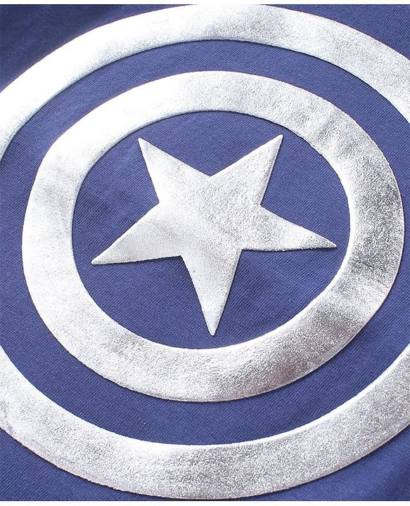 Babyhug Marvel Single Jersey Knit Half  Sleeves T-Shirt with Captain America Print - Blue