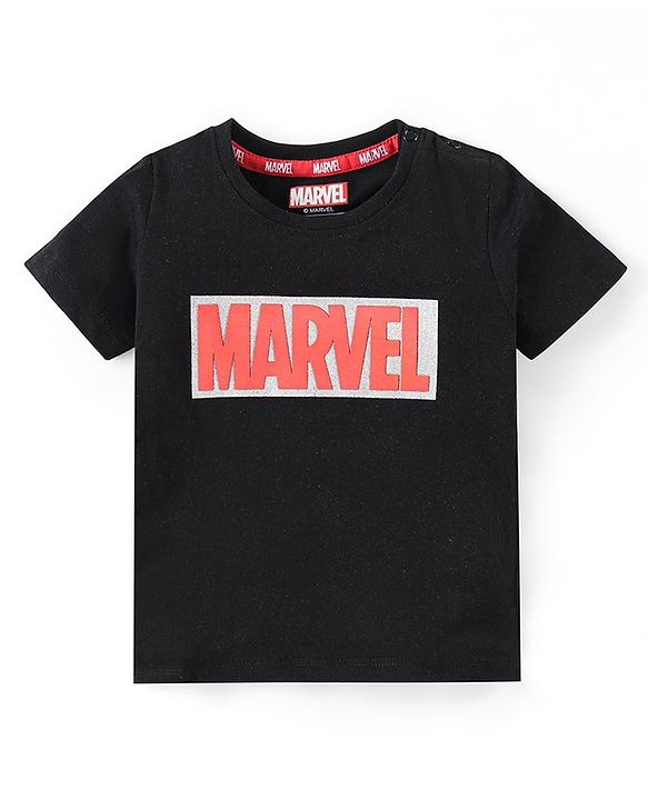 Babyhug Marvel Single Jersey Half Sleeves T-Shirt with Marvel foil Print and HD print - Black