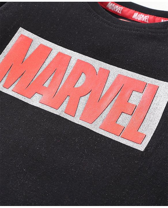 Babyhug Marvel Single Jersey Half Sleeves T-Shirt with Marvel foil Print and HD print - Black
