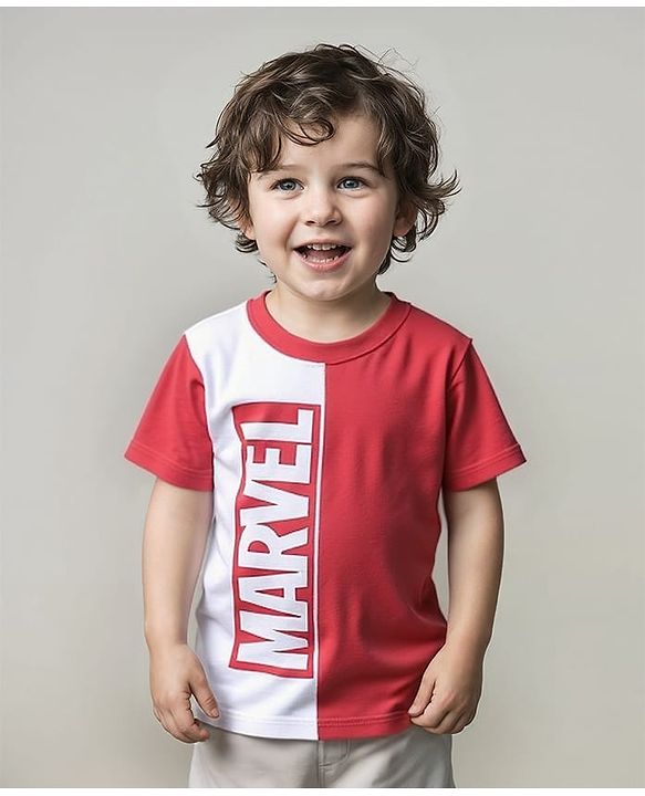 Babyhug Marvel Single Jersey Knit Half Sleeves T-shirt with Back Avengers Graphics - White & Red