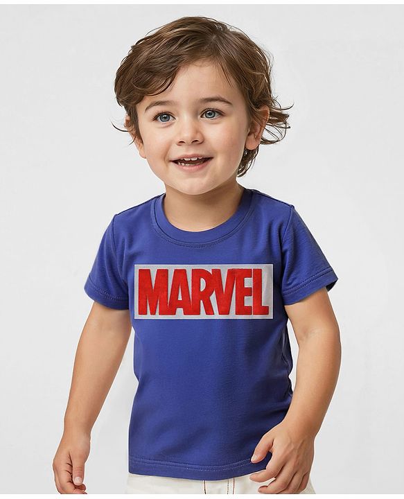 Babyhug Marvel Single Jersey Half Sleeves T-shirt With Marvel Print and HD Print Detailing - Navy