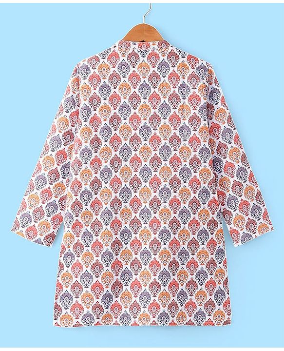 Pine Kids Woven Full Sleeves Kurta Pyjama Set With Mandala Print -White