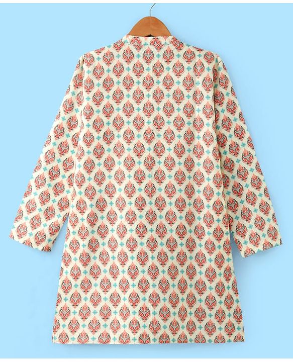 Pine Kids Woven Full Sleeves Kurta Pyjama Set With Mandala Print -White