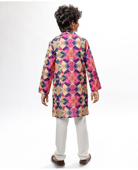 Pine Kids Woven Full Sleeves Kurta Pyjama Set With Abstract Print -Multicolor