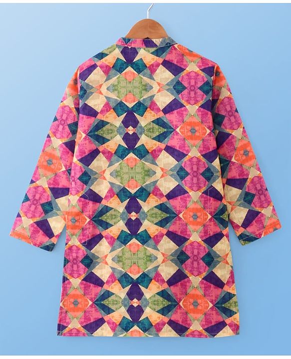 Pine Kids Woven Full Sleeves Kurta Pyjama Set With Abstract Print -Multicolor
