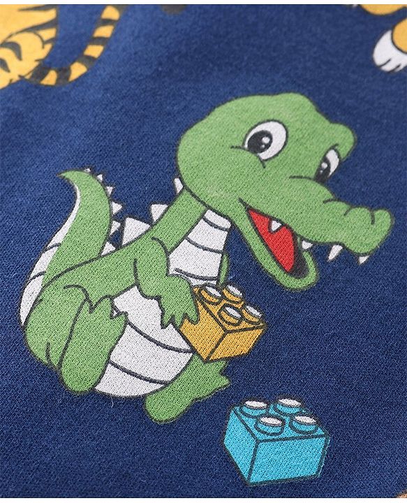 Babyhug Cotton Full Sleeves Front Open Sleepsuit With Animals Print - Multicolor