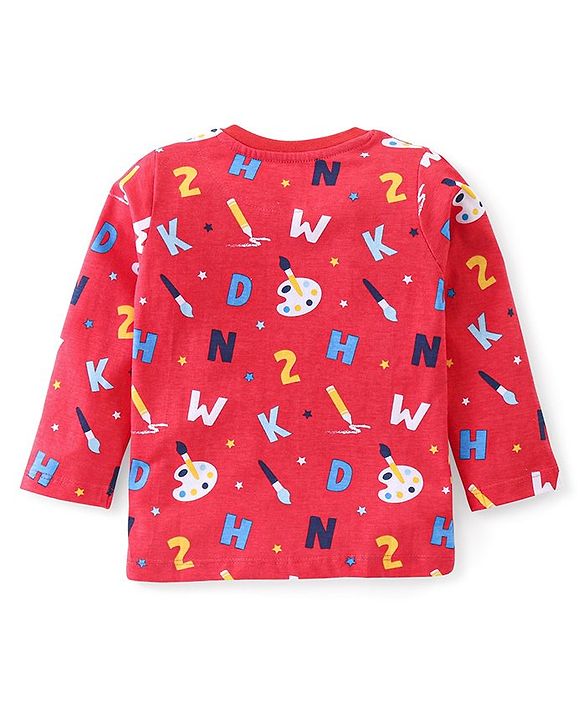 Babyhug Cotton Knit Full Sleeves Night Suit With Alphabets & Numbers Print - Red