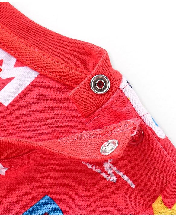 Babyhug Cotton Knit Full Sleeves Night Suit With Alphabets & Numbers Print - Red