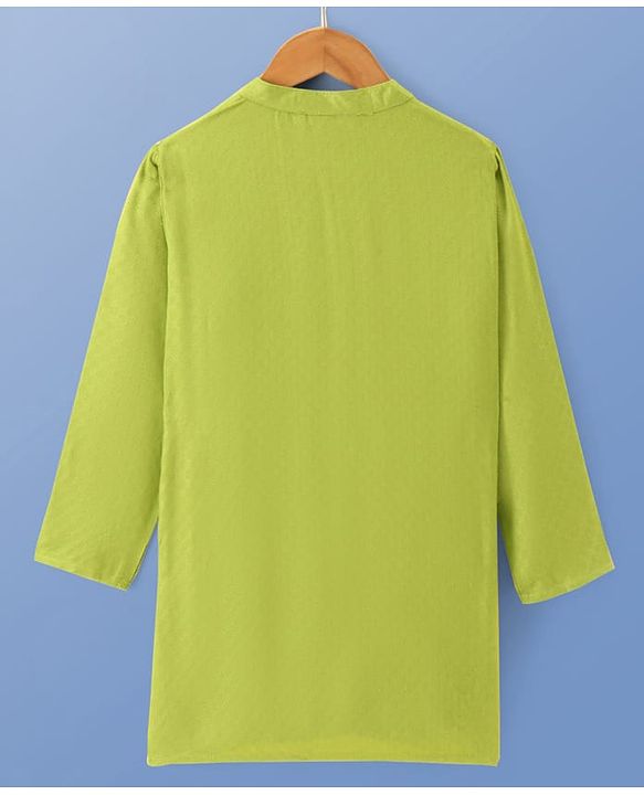Pine Kids Woven Full Sleeves Textured Fabric Solid Colour Kurta & Pyjama Set with Mirror Work Detailing - Green