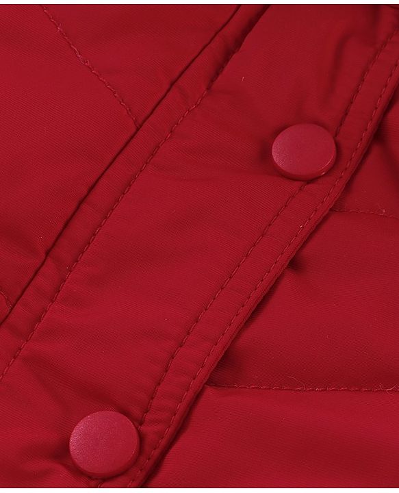 Babyhug Woven Full Sleeves Solid Colour Padded Hooded Winter Jacket with Pockets - Red