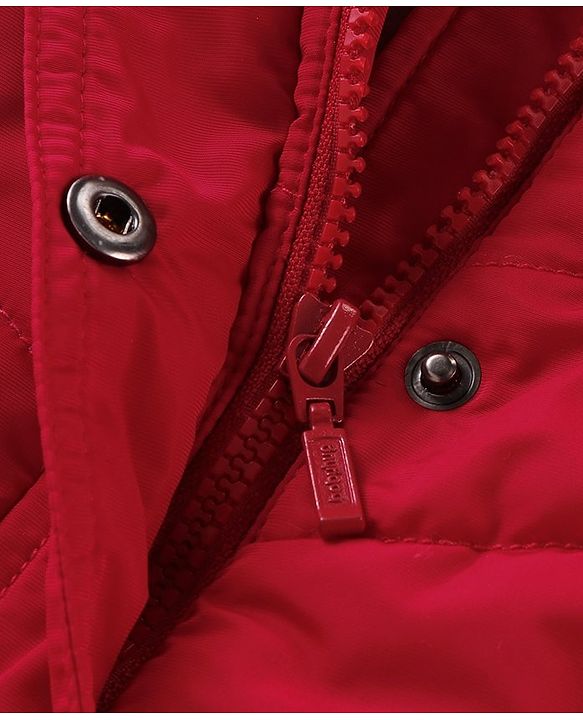 Babyhug Woven Full Sleeves Solid Colour Padded Hooded Winter Jacket with Pockets - Red