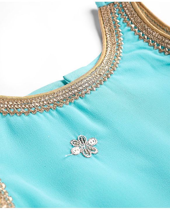 Babyhug Georgett Woven Sleeveless Sequined Embroidered Kurta Gharara Set with Dupatta  & Lace Detailing - Light Blue