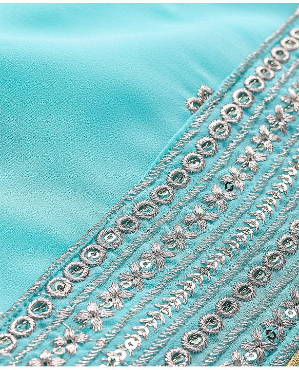 Babyhug Georgett Woven Sleeveless Sequined Embroidered Kurta Gharara Set with Dupatta  & Lace Detailing - Light Blue
