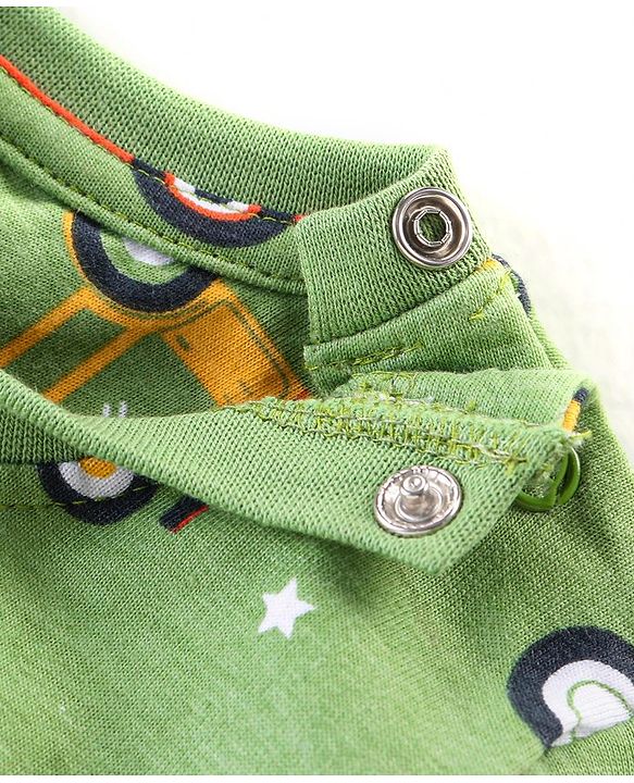 Babyhug Cotton Knit Full Sleeves Night Suit With Vehicles Print - Green